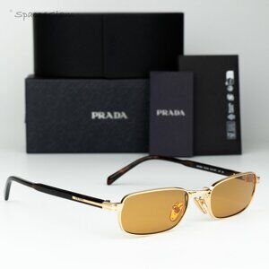 Prada Women Sunglasses Gold Honey Rectangle PRB54S 5AK50P NEW AUTHENTIC